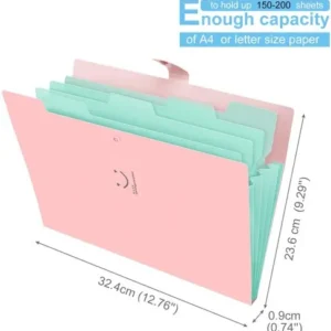 Expanding Folder with 5 Pockets – A7 Size, Pink, Hard Cover