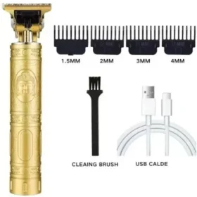 Hair Clipper – USB Rechargeable T-Blade Electric Trimmer with Metal Body & Buddha Pattern