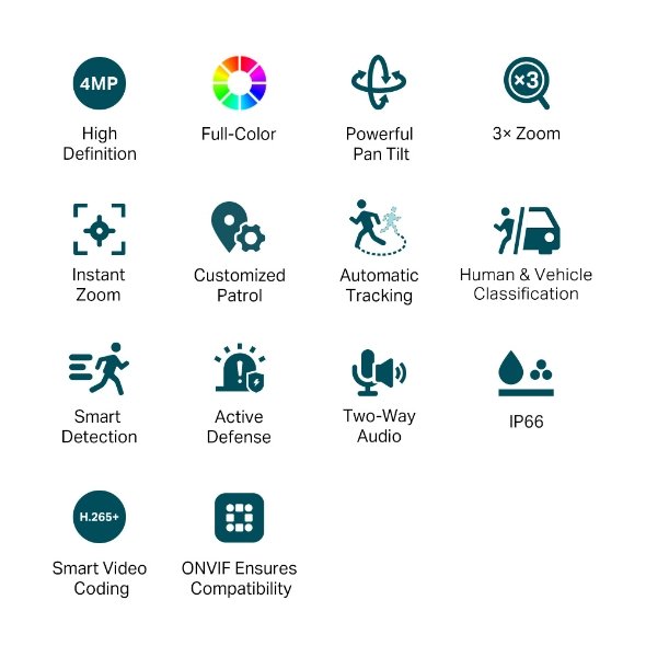 CCTV - Camera TP-Link VIGI C540V 4MP 2K Outdoor 3X Zoom Dual-Lens Varifocal Pan Tilt Camera - Image 3