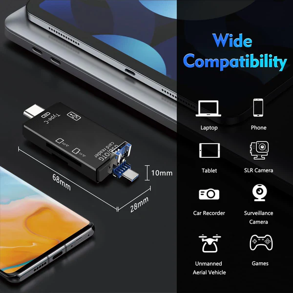 INSPIRE 6-in-1 Card Reader – USB 3.0, USB-C, Micro USB, OTG Compatible - Image 3