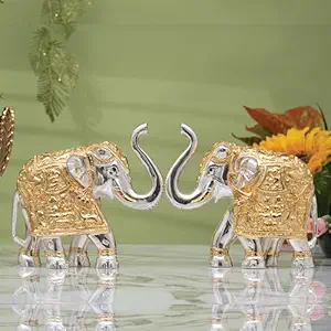 Gift Item Idolkart Pure Gold & Silver Coated Elephant Showpiece
