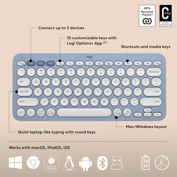 Logitech Pebble 2 Wireless Keyboard and Mouse Combo – Slim, Portable, Bluetooth - Image 6