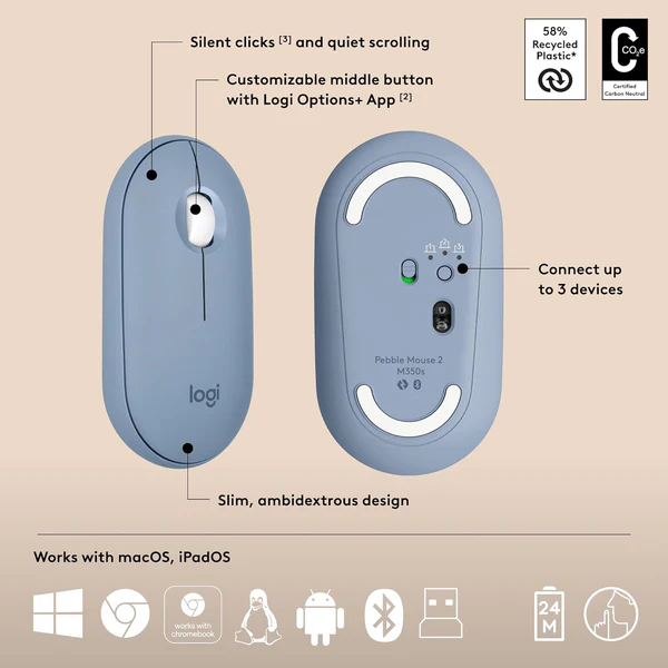 Logitech Pebble 2 Wireless Keyboard and Mouse Combo – Slim, Portable, Bluetooth - Image 7
