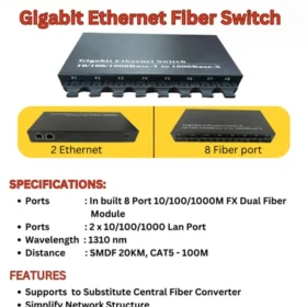 TRICOM Gigabit Ethernet Fiber Switch 8 Fiber Port and 2 Ethernet Port Dual Fiber 1000mbps