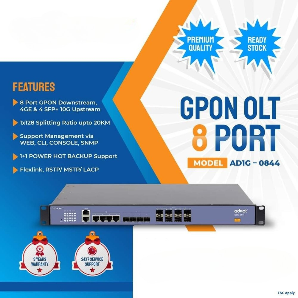 Adopt AD1G-0844 – 8 Port GPON OLT with Uplink Ports