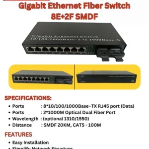 TRIOCM Gigabit Ethernet Fiber Switch 8 Ethernet + 2 Fiber Single Mode Dual Fiber
