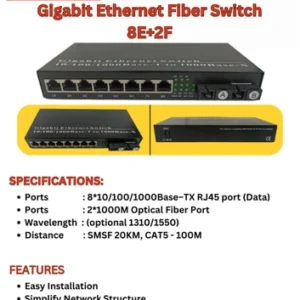 TRIOCM Gigabit Ethernet Fiber Switch 8 Ethernet + 2 Fiber Port Single Mode Single Fiber