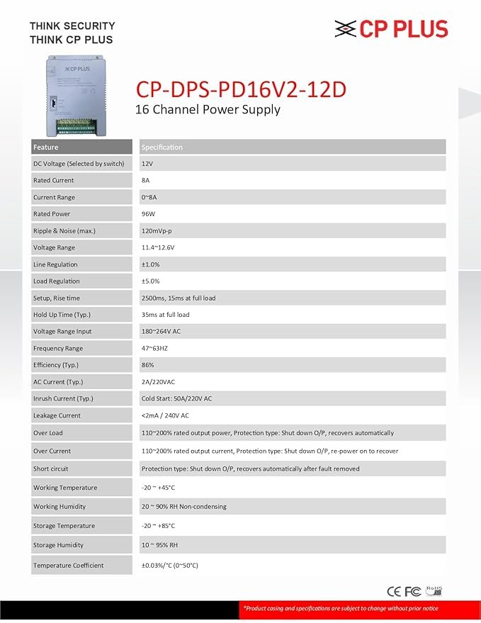CP PLUS CP-DPS-PD16V2-12D 16 Channel Power Supply